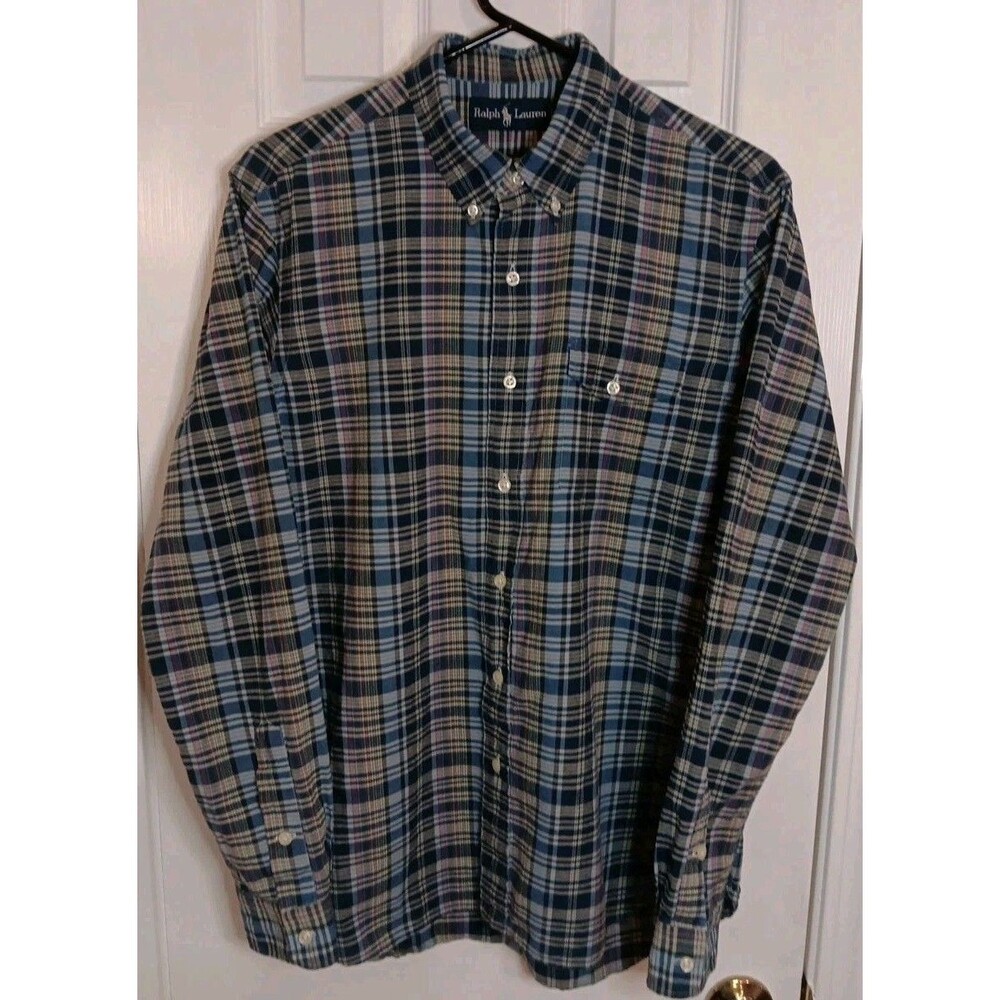 Mens Ralph Lauren Long Sleeve Button Down Shirt Medium Check Pattern